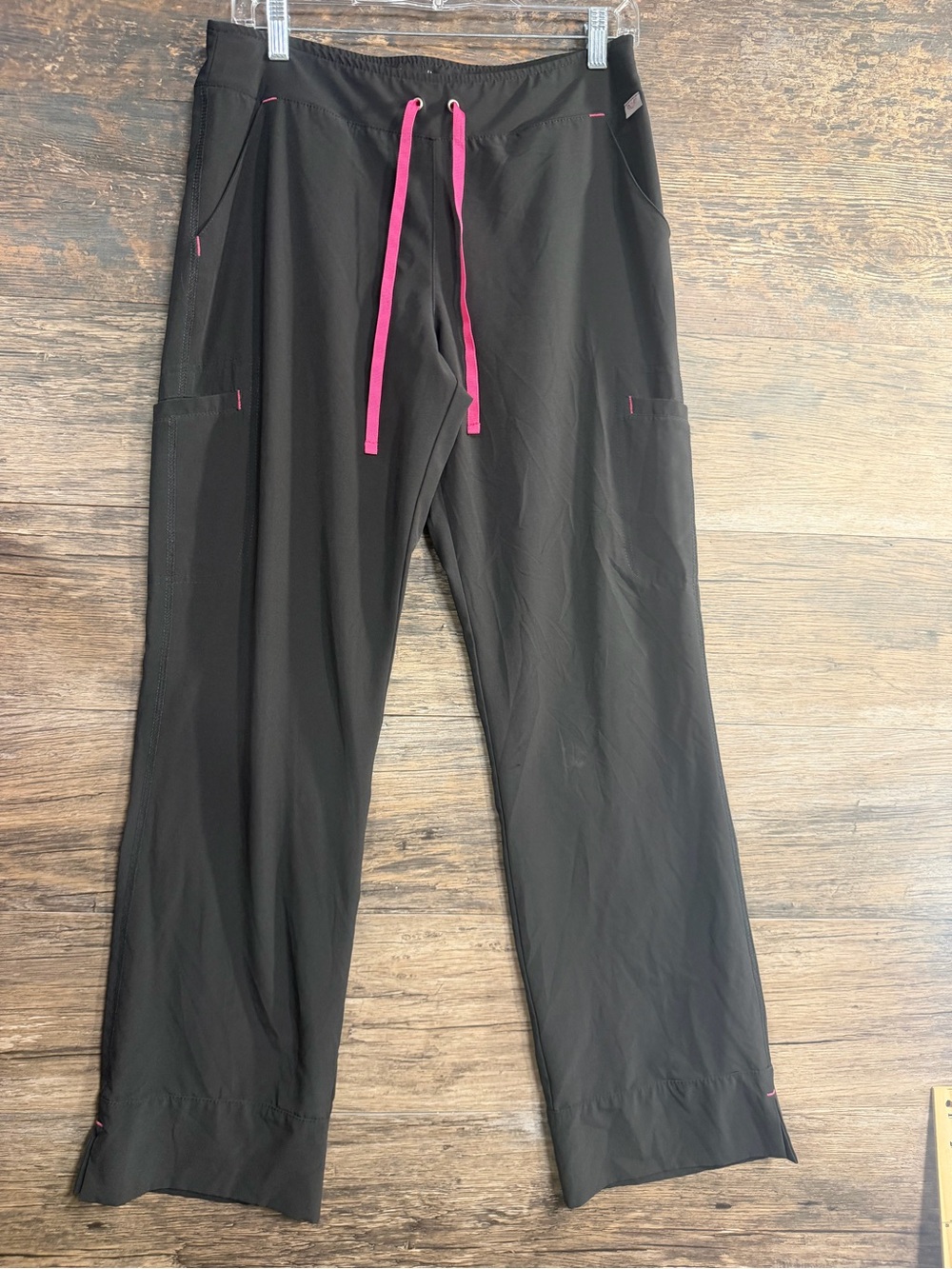 smitten Black Scrub Pants with Pink Drawstring